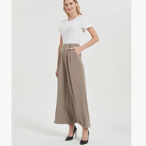 Tronjori Pants - Wide Leg High-Waist Trousers - Taupe